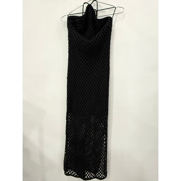 Alexis Shaya Midnight Black Crochet Sleeveless Halterneck Zip Back Maxi Dress - Picture 2 of 3
